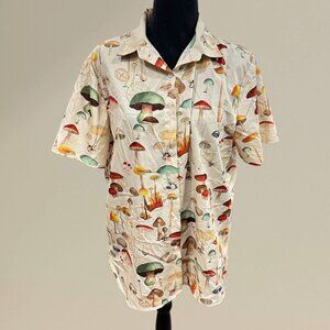 Whimsical Mushroom Print Button-Up Shirt 🍄